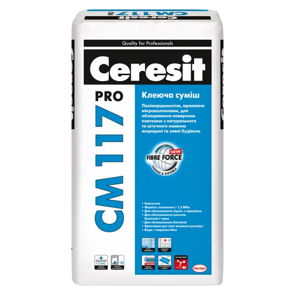 Клей для плитки та каменю еластичний Ceresit CM 117 pro - 1