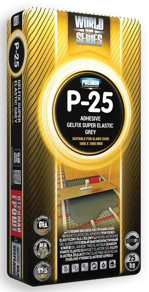 Клей для плитки високоеластичний сірий Polimin P-25 Gelfix Super Elastic - 1