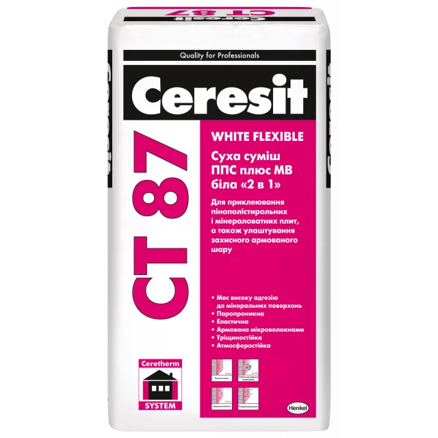 Смесь для крепления и защиты плит утеплителя белая Ceresit CT 87 - 1