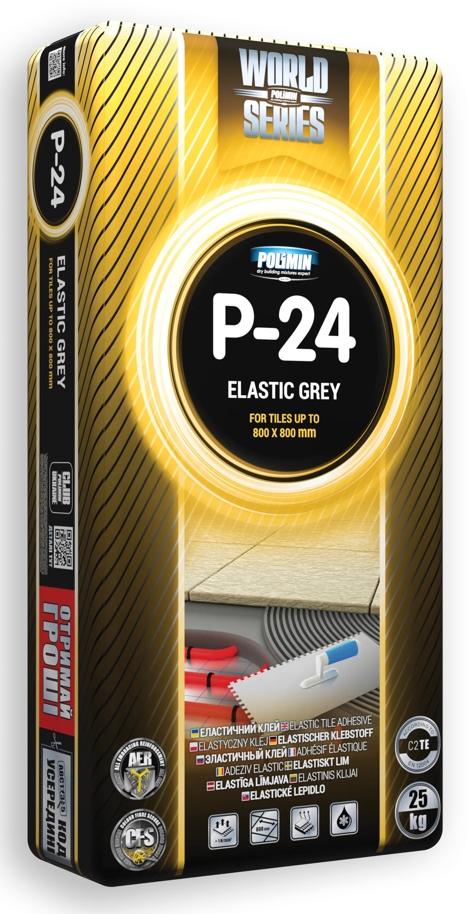 Клей для плитки эластичный серый Polimin P-24 Grey
